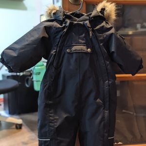 Wheat "Nickie" Toddler Snowsuit, Black w/Faux Fur Trim